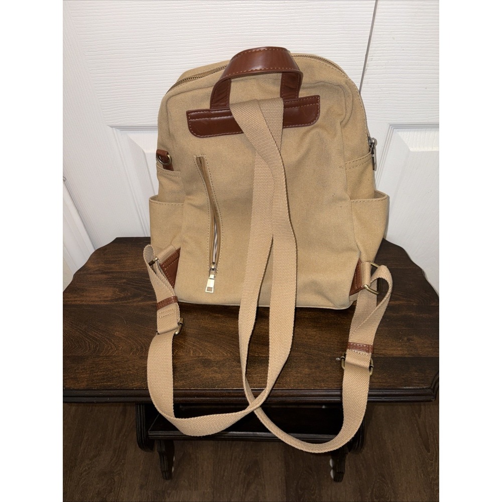 Antik Kraft Willa Canvas Backpack Tan 14" X 12" Multi Pockets - Picture 3 of 9